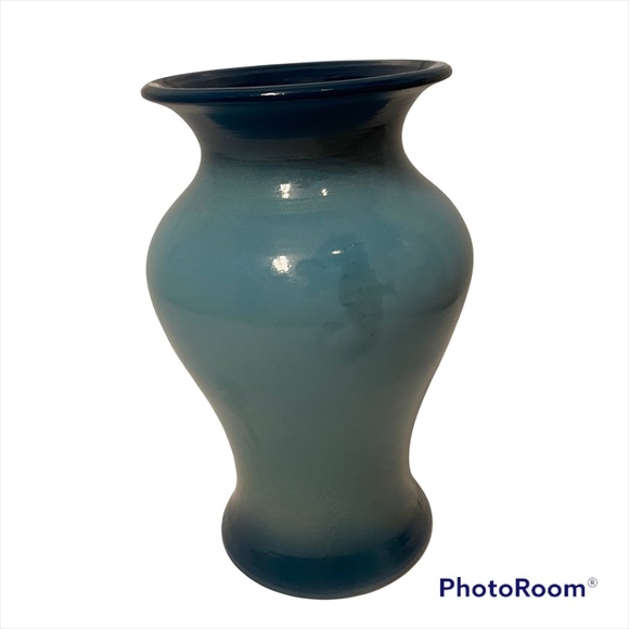 GARY L. WILSON VASE POTTERY BLUE AQUATIC TURTLE SEAHORSE OCEAN ART HOME DECOR